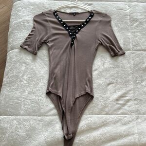 Lace-Up Brown Bodysuit